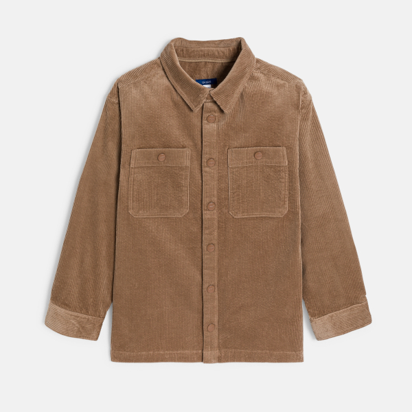 قميص فوقي من القطيفة مضلع بني اللون، للأولاد 